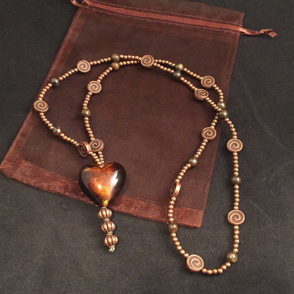 Bronzite & Glass Heart Necklace